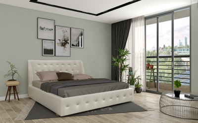 Кровать двуспальная MyCloud Бриджит с подъемным механизмом, бельевым ящиком, мягкое изголовье