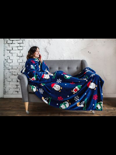 Плед с рукавами &quot;Веселые пингвины&quot; из микрофибры (велсофта)