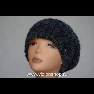 Модный вязаный берет для женщин зима 2020 Vizio Италия 6480 черно - синий