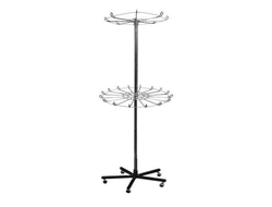 ST018 Стойка 2-х ярусная, вешало напольное для ремней с тросиком на колесах, цвет: хром-черный