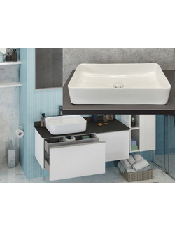Тумба-умывальник "Милан-120" белый глянец с серой столешницей
