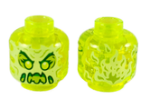 Minifigure, Head Alien Ghost with Yellowish Green Face, Slime Mouth, Raised Eyebrows and Flames in Back Pattern - Hollow Stud, Trans-Neon Green (3626cpb2451 / 6273380)