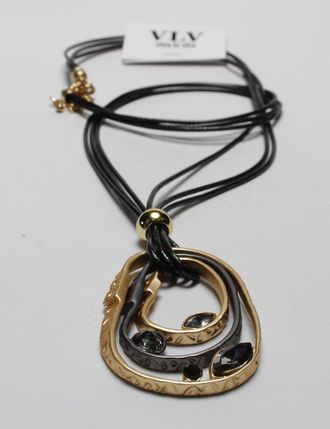 Подвеска "Гнутые овалы и бусины" золото и тёмный металл