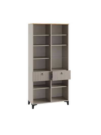 Ника Витрина со стеклом 800, 800*2100*410 (мдф бежевый мат-05 / лдсп кашемир+дуб делано)