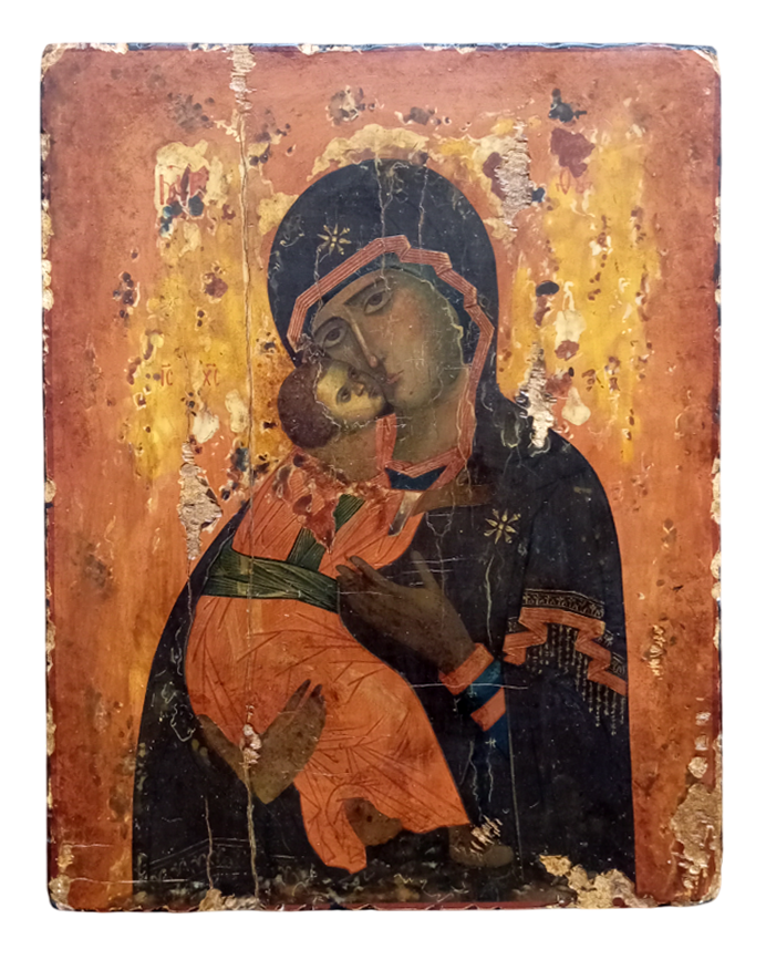 Владимирская Богородица. Рукописная икона, стилизованная "под старину"