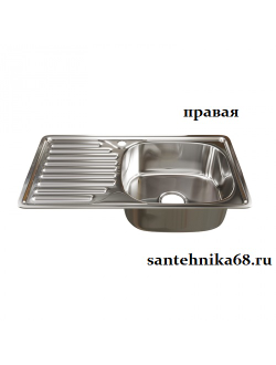 Мойка для кухни врезная MIXLINE 42х76 0,8мм левая правая выпуск 3 1/2 с сифоном глубина 18см