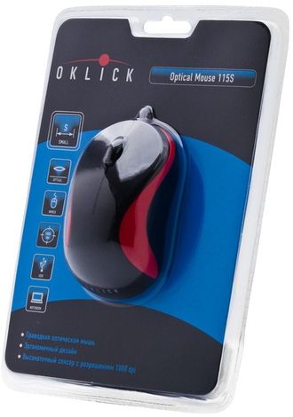 Мышь проводная  Oklick 115S, 1000dpi, USB