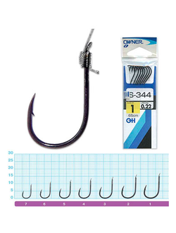 Крючки Owner на поводке S-344 №1 (упаковка 5 пачек)