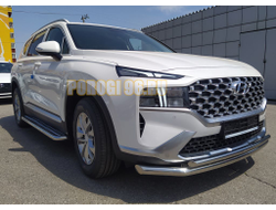 Защита переднего бампера двойная d60/42 для Hyundai Santa fe 2021-2024
