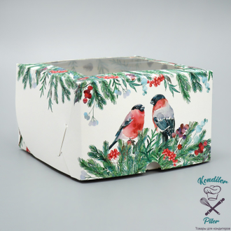 Коробка для капкейков складная с двусторонним нанесением «Снегири», 16 х 16 х 10 см