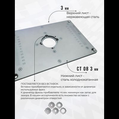 Пластина универсальная для установки фрезера в стол 170*250 мм. с гравировкой линеек