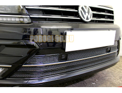 Защита радиатора Volkswagen Tiguan II (SportLine) 2016- (5 частей) black низ PREMIUM