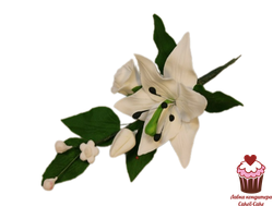 Украшение сахарное ветка Лилия белая с розой, МИНИ 12см