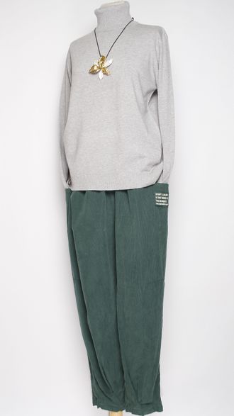 Брюки Бохо вельветовые "БАНАНЫ" малахит р.48-54