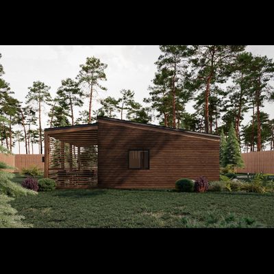 Одноэтажный каркасный дом с двумя спальнями и террасой (SK92)