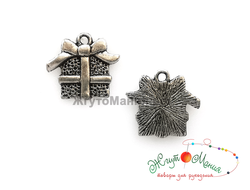 ПОДВЕСКА В ТИБЕТСКОМ СТИЛЕ "ПОДАРОК" - 15*16мм - АНТИЧНОЕ СЕРЕБРО
