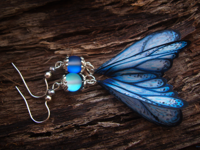 "Тайны небесных сфер", серьги с шёлковыми крылышками