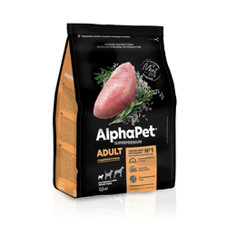 AlphaPet (АльфаПет) Superpremium сухой корм для взрослых собак мелких пород с индейкой и рисом, 500 г