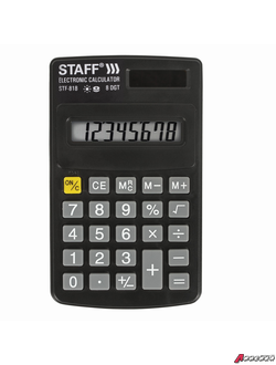 Калькулятор карманный STAFF STF-818 (102×62 мм), 8 разрядов, двойное питание. 250142