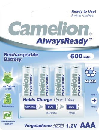 Батарейка аккумуляторная никель-металлогидридная Camelion AAA 600mAh/4BL Always Ready 4 штуки