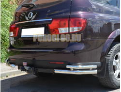 Защита заднего бампера угловая двойная d60/42 для Ssang Yong Kyron 2007-