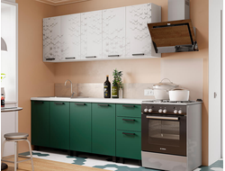 КУХОННЫЙ ГАРНИТУР 3D ТЕХНО (фотопечать/зеленый), 2м