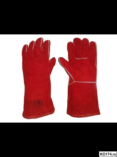 Краги спилковые красные Трек Люкс с подкладом, нить Kevlar