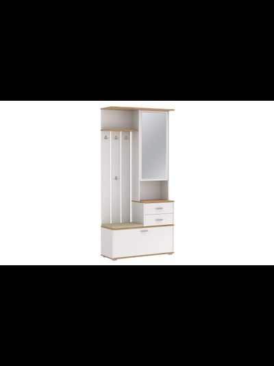 Антре 65.08 Шкаф для прихожей с зеркалом Белый/дуб вотан/ДВПО белый/ткань велюр велутто кремовый 18