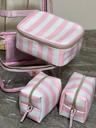 Косметичка в бело-розовую полоску 4в1