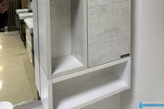 ТУМБА-УМЫВАЛЬНИК "ПРАГА-120" ДУБ БЕЛЫЙ С СЕРОЙ СТОЛЕШНИЦЕЙ, С РАКОВИНОЙ COMFORTY T-Y9378 + ЗЕРКАЛО-ШКАФ "ПРАГА-120" ДУБ БЕЛЫЙ