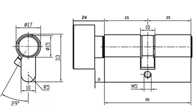 Ключевой цилиндр MORELLI с поворотной ручкой (50 мм) 50CK PC Цвет - Хром