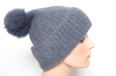 Шапка вязаная с отворотом и помпоном Vizio Италия 6946 CRYO темно - серая