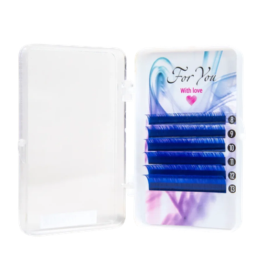 ЦВЕТНЫЕ РЕСНИЦЫ, FOR YOU WITH LOVE, BLUE МИКС 8-13 (6 ЛЕНТ) B 0.07