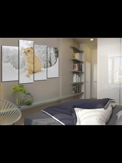 Модульная картина &quot;Рыжий кот в снегу&quot;