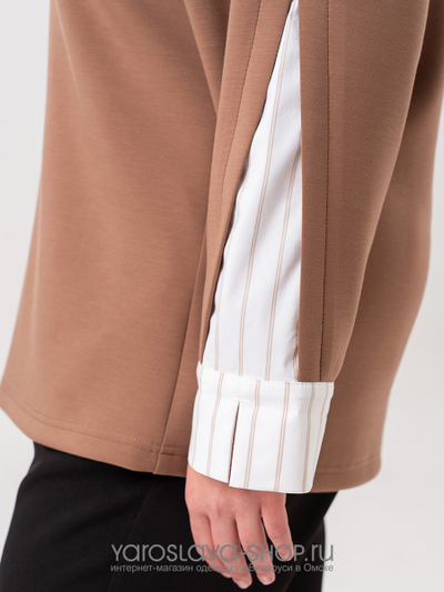 Женский трикотажный комплект: бежевый свитшот и черные брюки 66