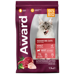 AWARD (Авард) Indoor Big cats, сухой корм для кошек крупных пород, Говядина с курицей, 1,5 кг