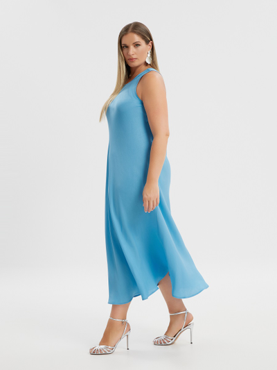 Платье с открытыми плечами бирюзовое