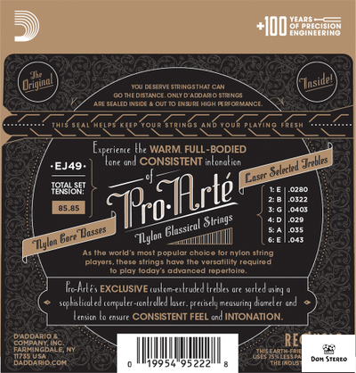 D`ADDARIO EJ49 SET PROARTE BLACK/SILVER NORM струны для классической гитары, нейлон