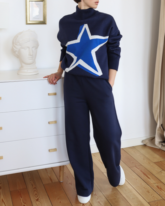 Жаккардовый свитер со звездой (темно-синий)
