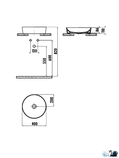 Раковина Creavit Ultra UL140-00CB00E-0000 диаметром 40 см на столешницу, глянец белоснежного цвета