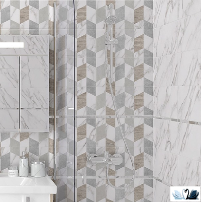 Плитка Laparet Blanco мозаика 08-00-01-2678 20х40 см. Соединение в дизайне мрамора, бетона, дерева