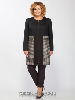 Модель: М-500. Пальто на золотой молнии. Бока Нижняя часть с узором "гусиные лапки".