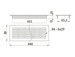 Решетка вентиляционная 480х80мм. ШЛИФОВАННАЯ СТАЛЬ KK-W80480-06 GTV