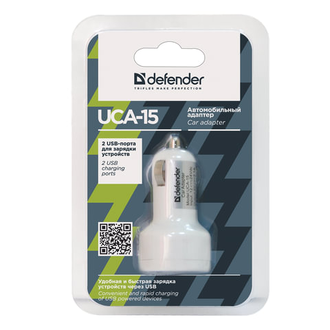 Зарядное устройство автомобильное DEFENDER UCA-15, 2 порта USB, выходной ток 2A/1А, белое, блистер, 83562