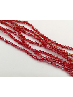 Бусины стеклянные граненые "Биконус", 3 мм, цвет красный перламутр (366)