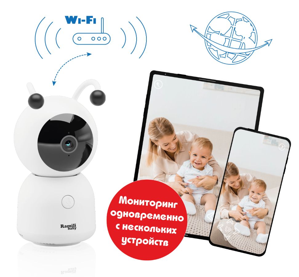 Wi-Fi поворотная видеоняня Ramili Baby RV100C с креплением, с DVR. 2K 