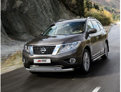 Защита переднего бампера двойная d76/57 Nissan Pathfinder 2015 (Ниссан Патфайндер 2015)