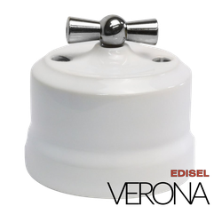 керамический ретро выключатель белый Verona с ручкой хром