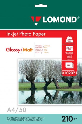 Двусторонняя Глянцевая/Матовая фотобумага Lomond для струйной печати, A4, 210 г/м2, 50 листов.