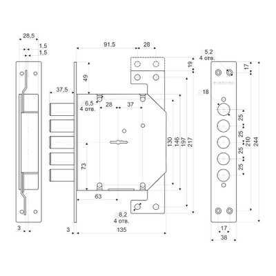 Замок врезной сувальдный с вертикальным приводом Гардиан 20.01 Т